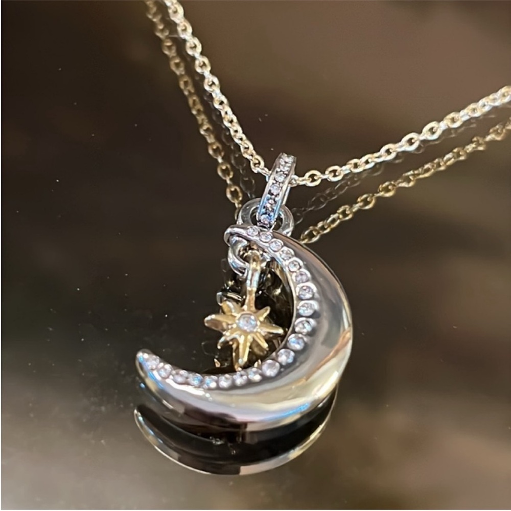 Two Tone Moon and Star Necklace